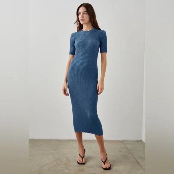Rails Genesis Blue Sweater Dress, Cotton Cashmere, Cut-Out Back, size Large - Picture 1 of 9